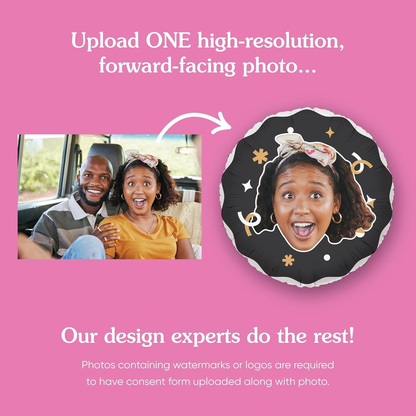 Big Dot of Happiness Personalized Fun Face Photo Black & Gold Balloons, Custom Birthday Balloons, Anniversary Decorations, Bachelorette Party Decor, Circle Double-Sided Mylar Balloon, 1 Piece