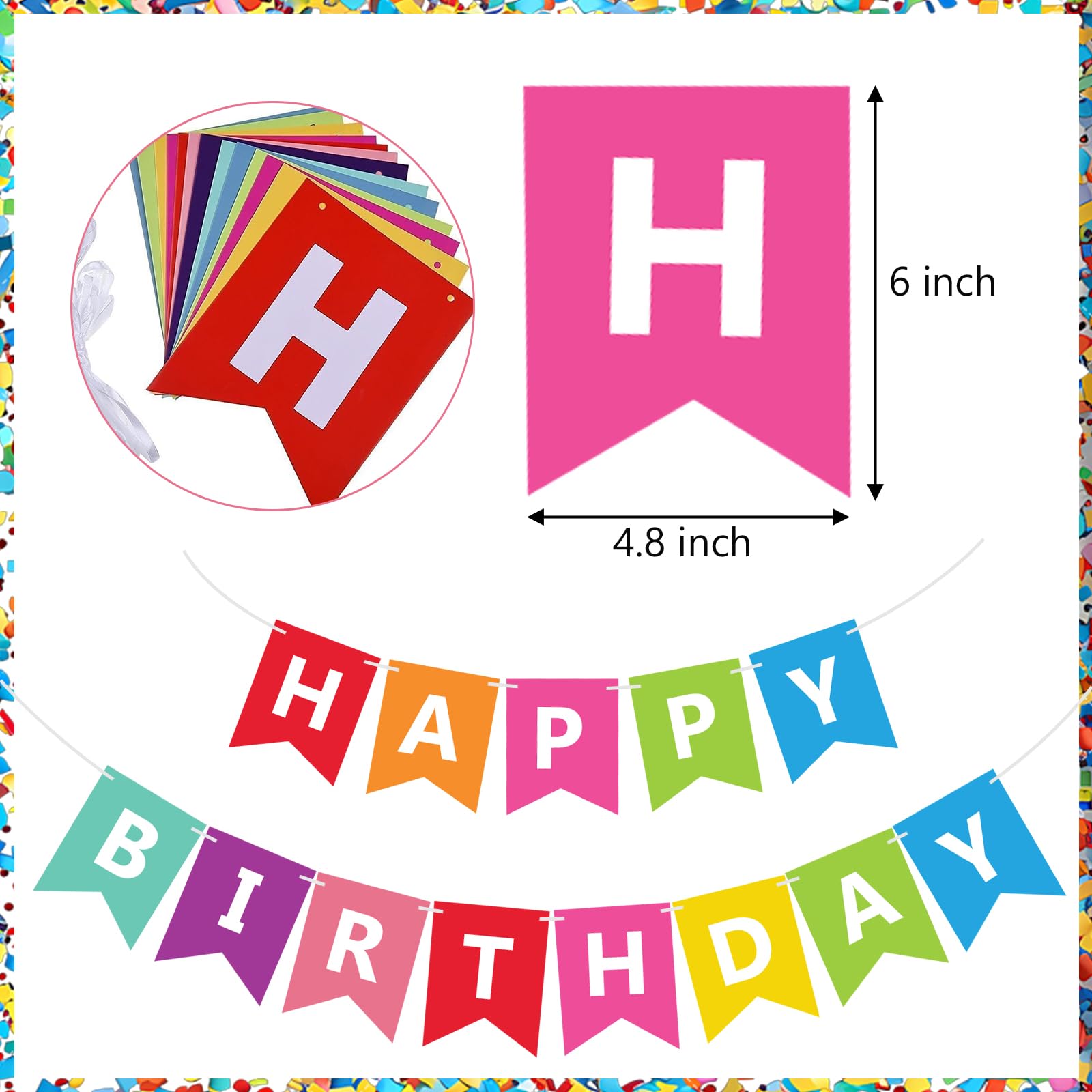 Fecedy Colorful Happy Birthday Banner Bunting Pre-Strung No DIY for Birthday Party Decorations