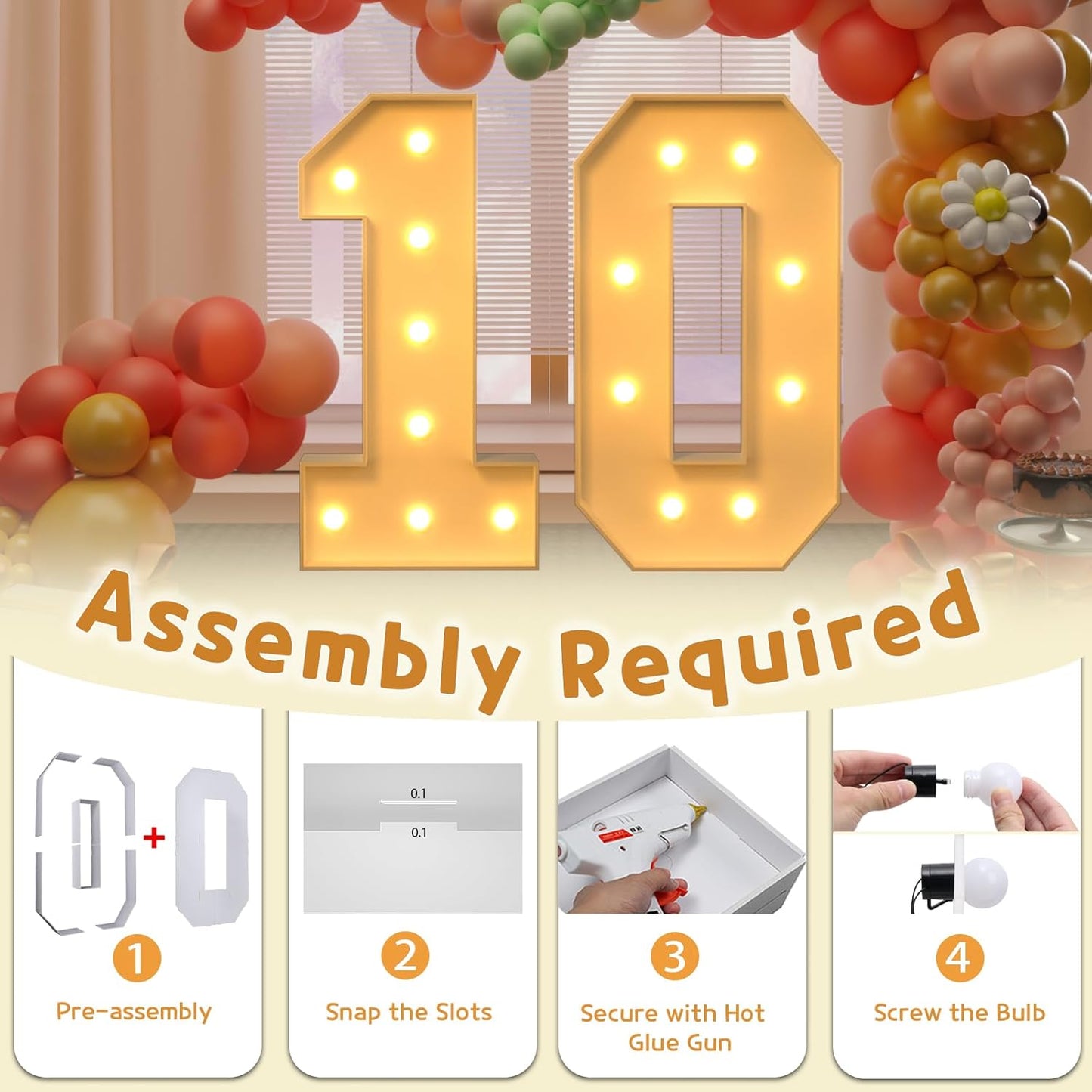 Imprsv 3FT Light Up Numbers, Marquee 10th Birthday Decorations for Girls Boys, Large Light Up 10th Birthday Women Foam Board Anniversary Party Decorations Arch Kit (DIY)