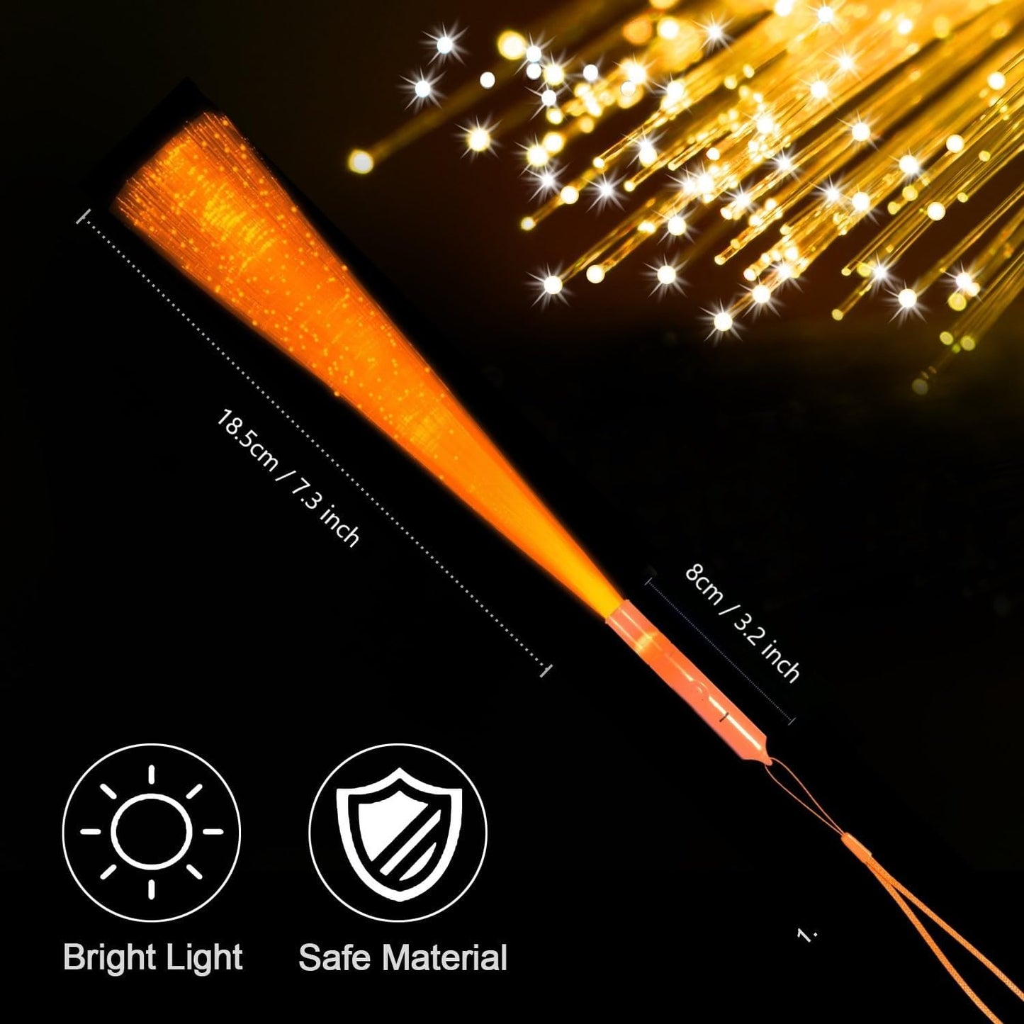 48 PCS Orange Glow Fiber Wands Sticks LED Light Wands 3 Modes Flashing Fiber Optic Light Rod Bulk Fiber Optic Wands Glow in The Dark Party Favors for Bar Wedding Party Supplies