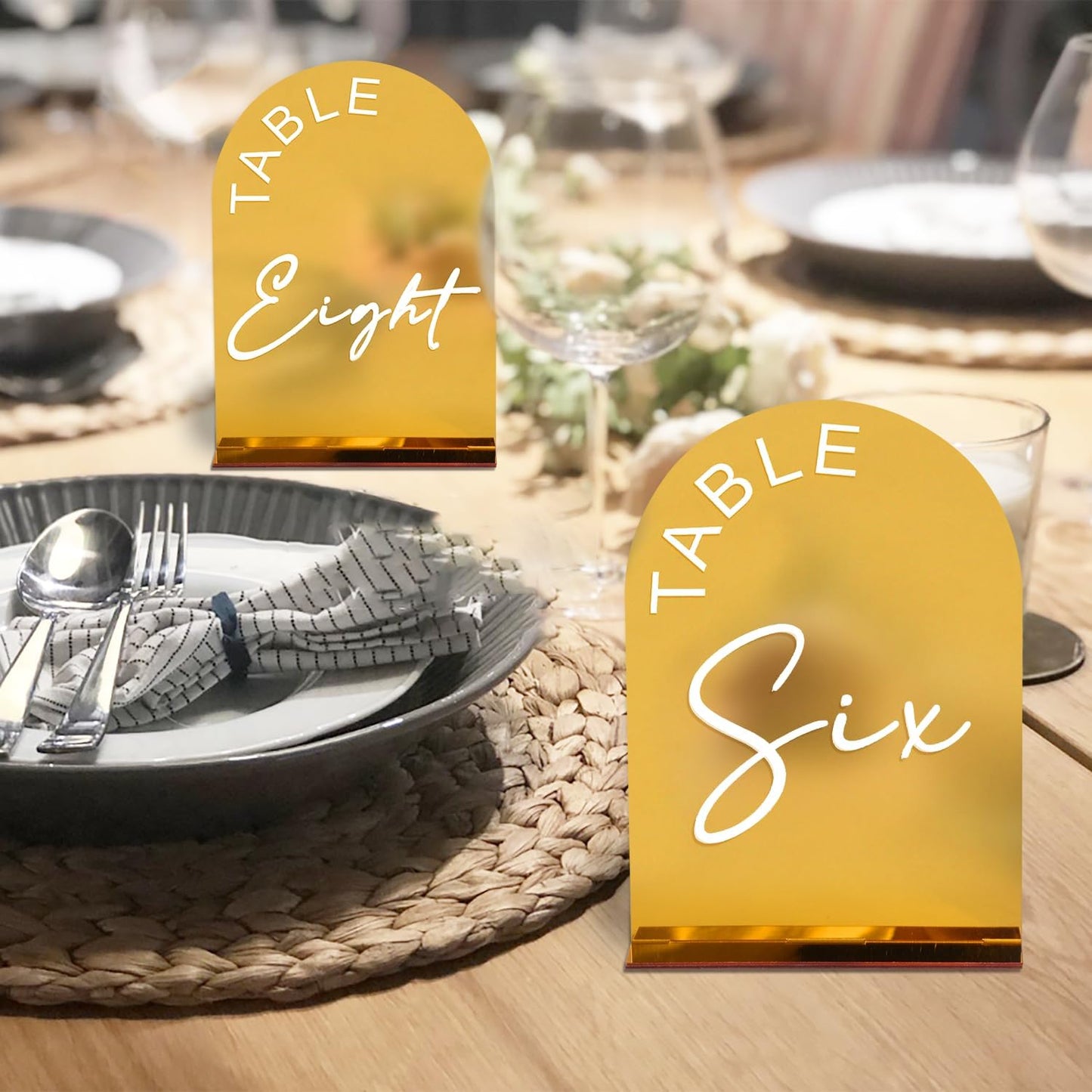 Gold Mirror Arch Wedding Table Numbers 1-25 with Stands, 5x7 Inch Acrylic Arch Sign with Holder for Wedding Reception Table Centerpiece Decoration(Gold Mirror)