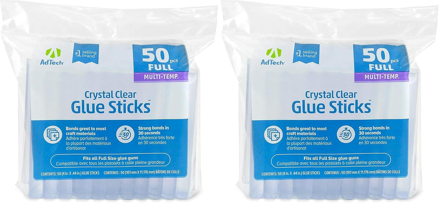 AdTech Crystal Clear Hot Glue Gun Sticks (W220-14ZIP50) ??Full Size Hot Glue Sticks. All-Purpose Glue Sticks for Crafting, Scrapbooking & More. 50 Pieces. Length: 4??Diameter: .44?? (Pack of 2)