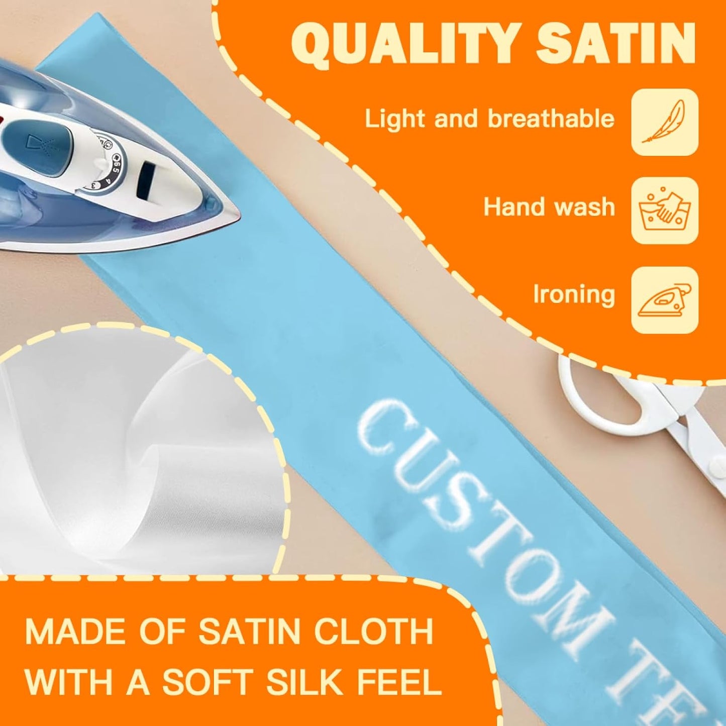 Custom Sash,Personalized Birthday Sash with Text Photo,Customized Bachelorette Sash Quote Sash Bride to Be Sash Color Optional (No decorative edge, Cyan)