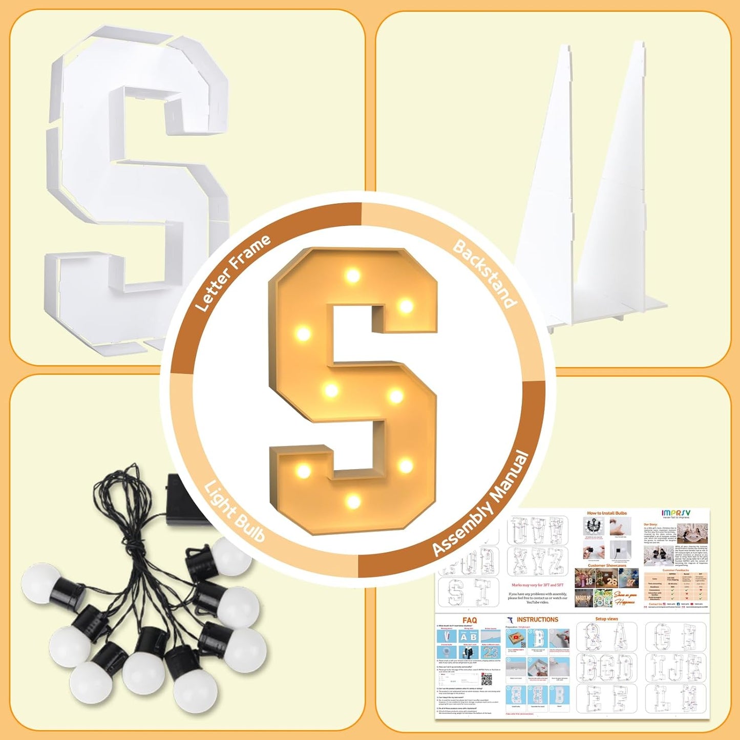 imprsv Marquee Light Up Letters, 3FT Marquee Letters for Birthday Baby Shower Wedding Decorations Light Up Letters for Engagement Party Decor, Large Marquee Letters for Party Decorations, Letter S