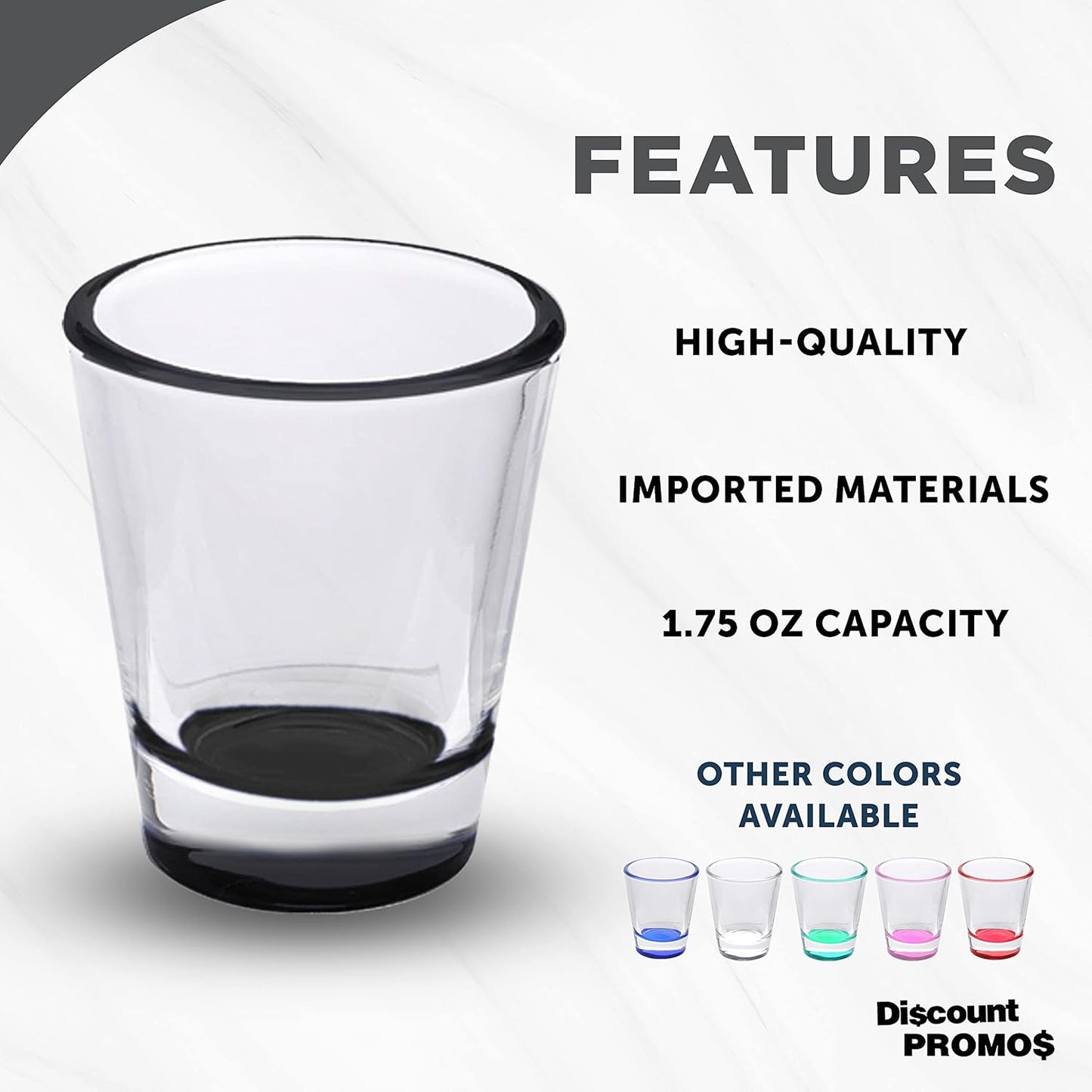 DISCOUNT PROMOS Shot Glasses Set 1.75 oz. Set of 10 Bulk Pack, Wedding Favor, Birthday Party, Tequila Shot Glasses, Vodka Shot Glass - Black Bottom Color