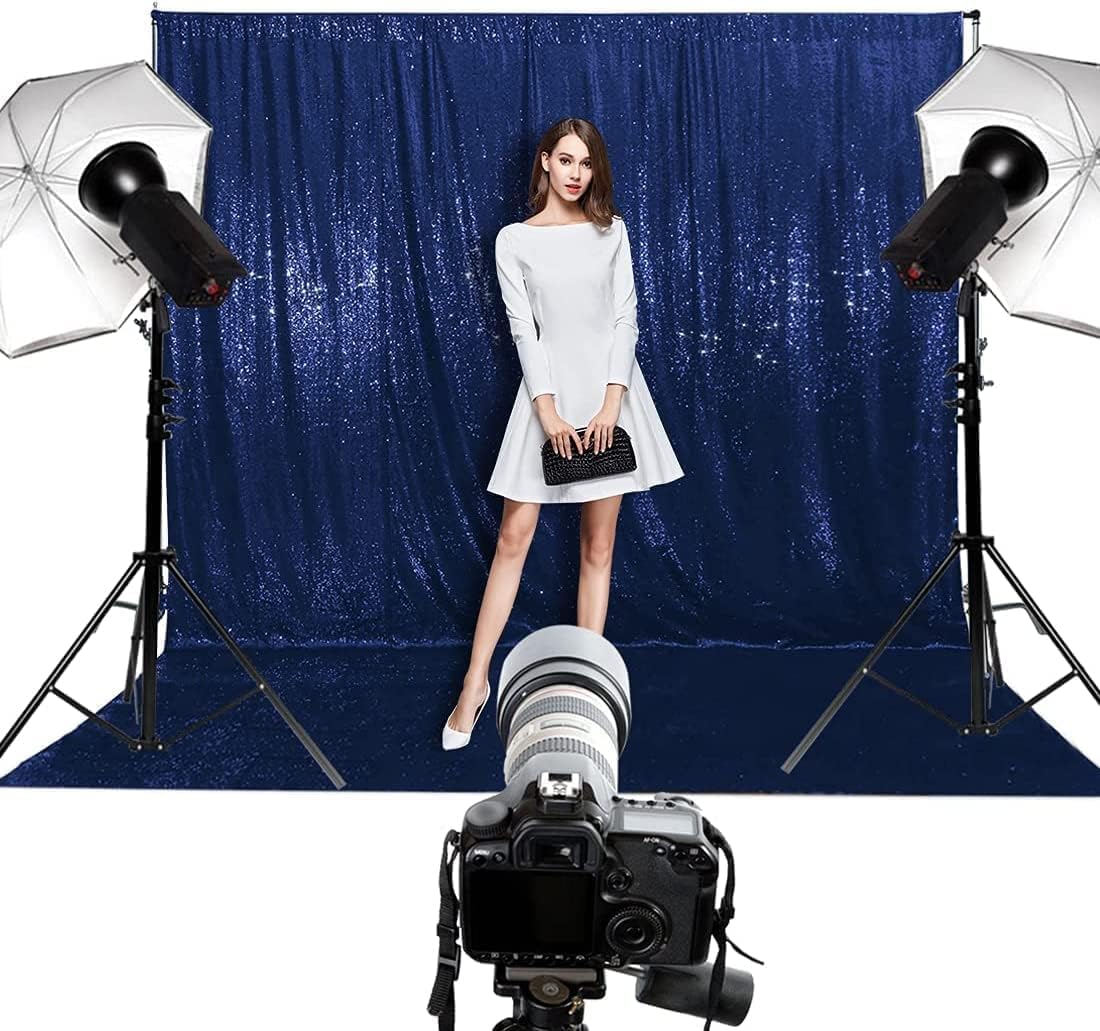 Poise3EHome 7Ft x 7Ft Navy Blue Sequin Backdrop, Glitter Thick Satin Sequin Background Drapes, Sequence Xmas Thanksgiving Backdrop for Wedding Party Holiday Festival Decor