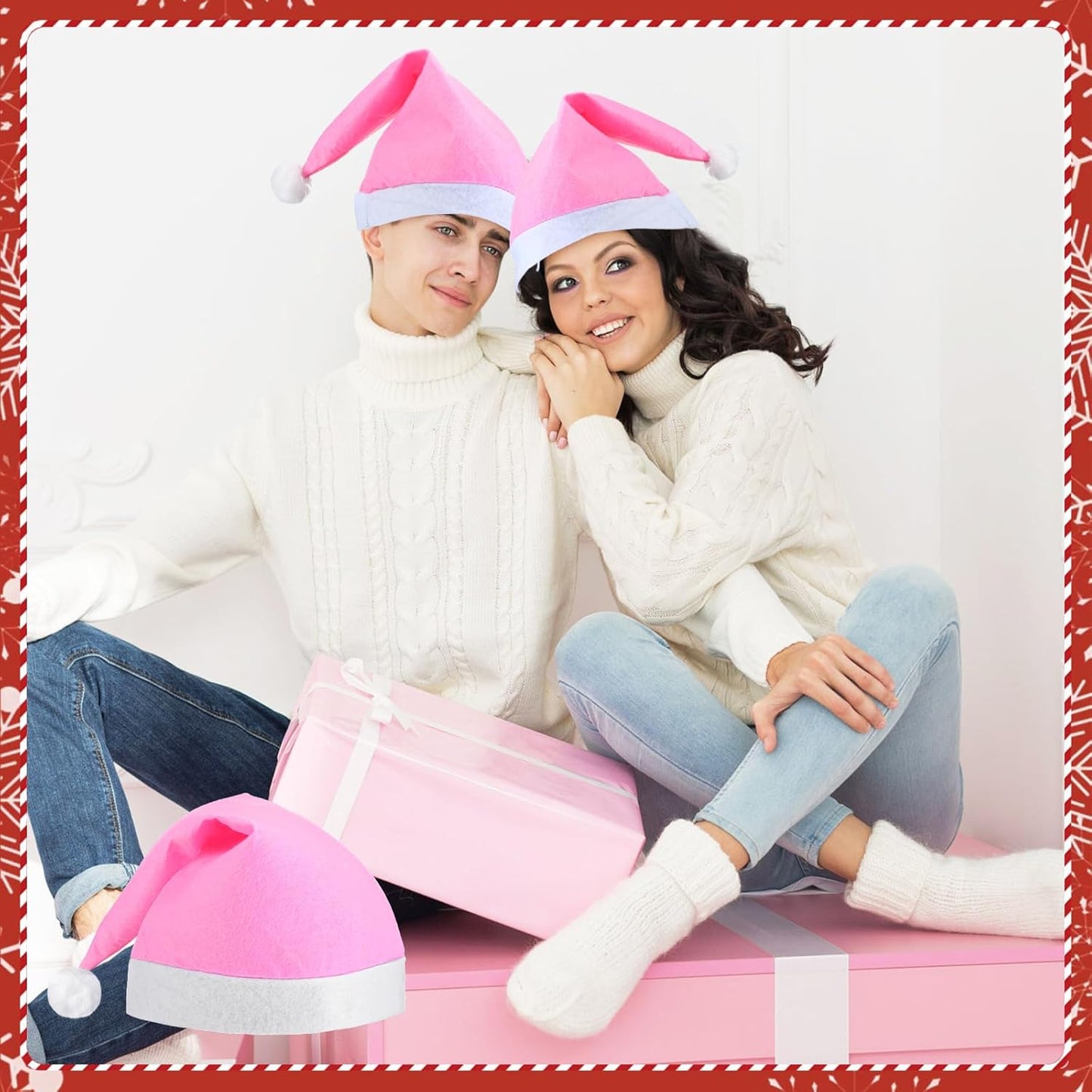 SATINIOR 12 Pieces Santa Hats Christmas Non Woven Fabric Hat for Holidays Xmas Party Supplies