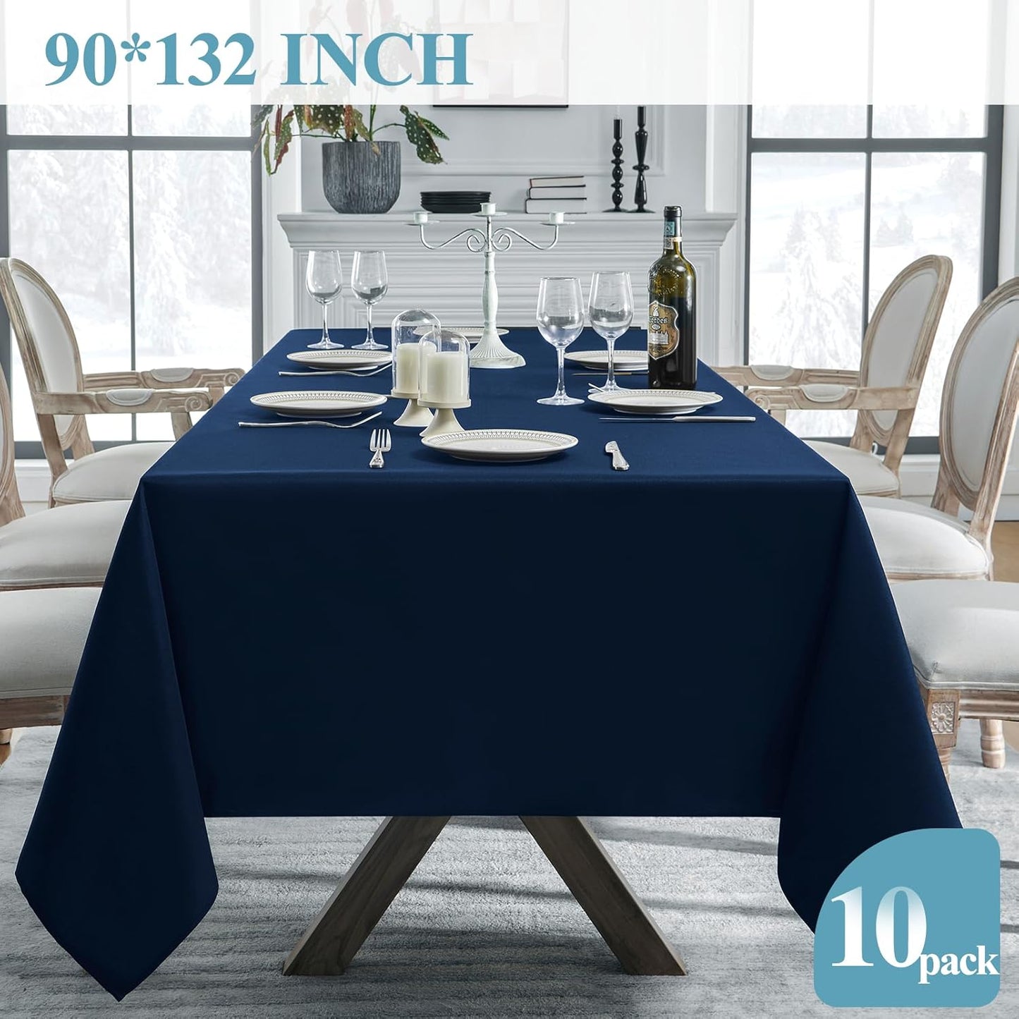 VidaFete Tablecloth 10 Pack 90 * 132inch Rectangle Table Cloth Polyester, Stain Wrinkle Resistant Rectangular Polyester Table Cover for Kitchen Dinning Party Wedding Buffet Decoration(Navy Blue)