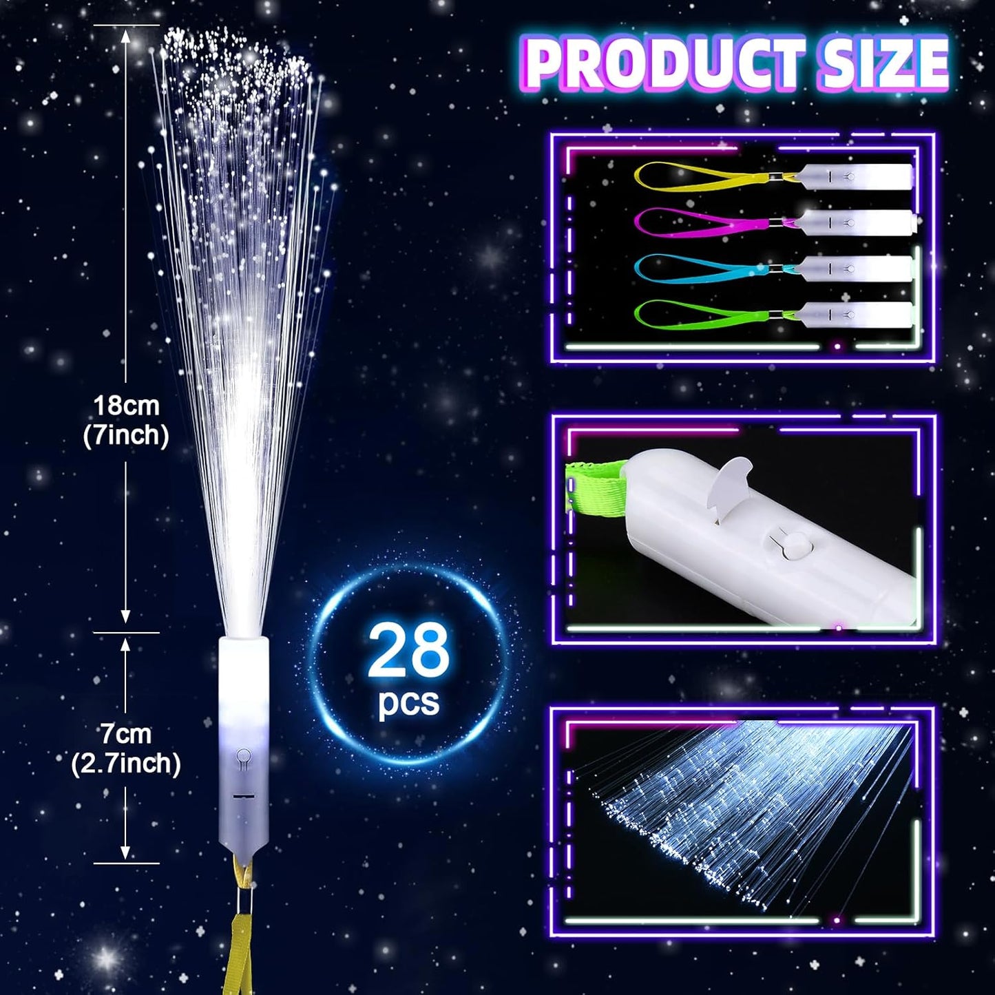 28 PCS Fiber Optic Wands with 3 Light Modes, Glow Wands & Light Up Wands for Kids, Sparklers Fireworks Sticks, Fiber Optic Lights for Wedding, New Year, Birthday, Carnival Parties