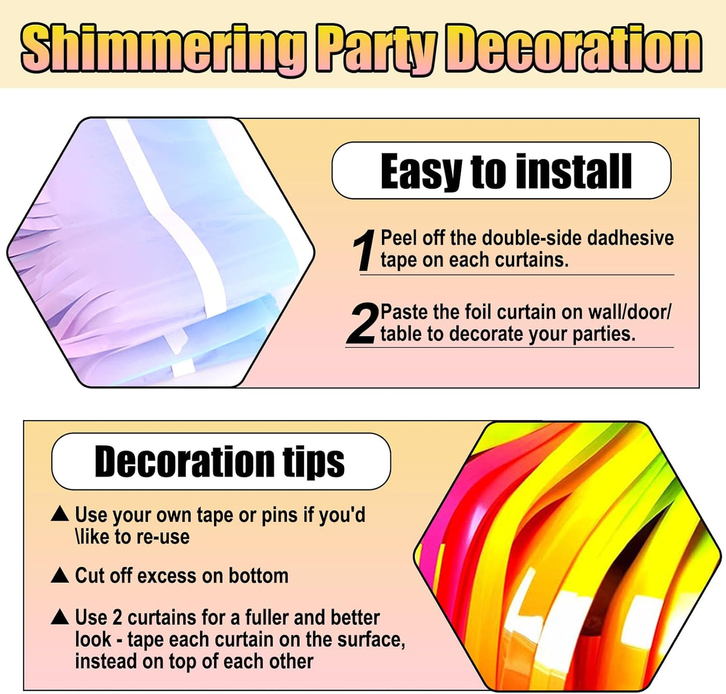 3 Pack Rainbow Foil Fringe Curtain Backdrop, 3.28Ft x 8.2Ft Metallic Tinsel Foil Fringe Streamer Curtains for Photo Booth, Mother's Day, Easter, Birthday, Wedding Party Decorations