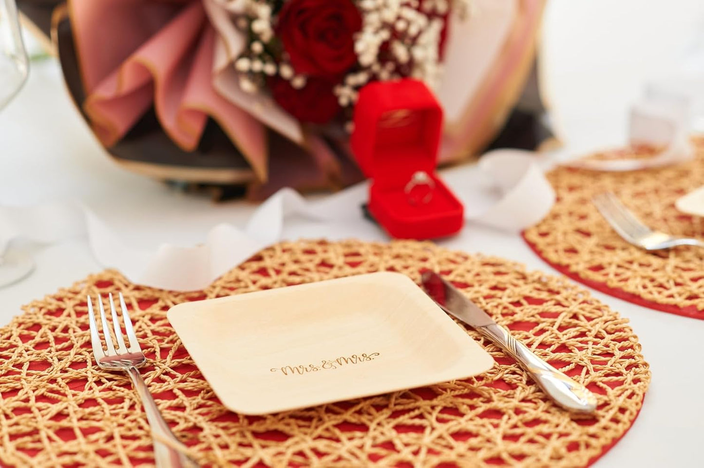 Mrs. and Mrs. Disposable Wedding Plates – Rustic, Compostable Alternative to Plastic Plates for Wedding Receptions, Engagement Parties, and Rehearsal Dinners (Appetizer, 50-Pack)