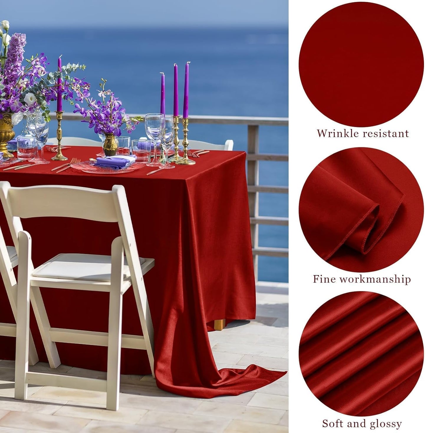 TURSTIN 1 Pack Burgundy Satin Tablecloth 102 x 58 Inch Overlay Satin Table Cover Rectangle Bright Silk Tablecloth Smooth Fabric Table Decoration for Wedding Banquet Party Events