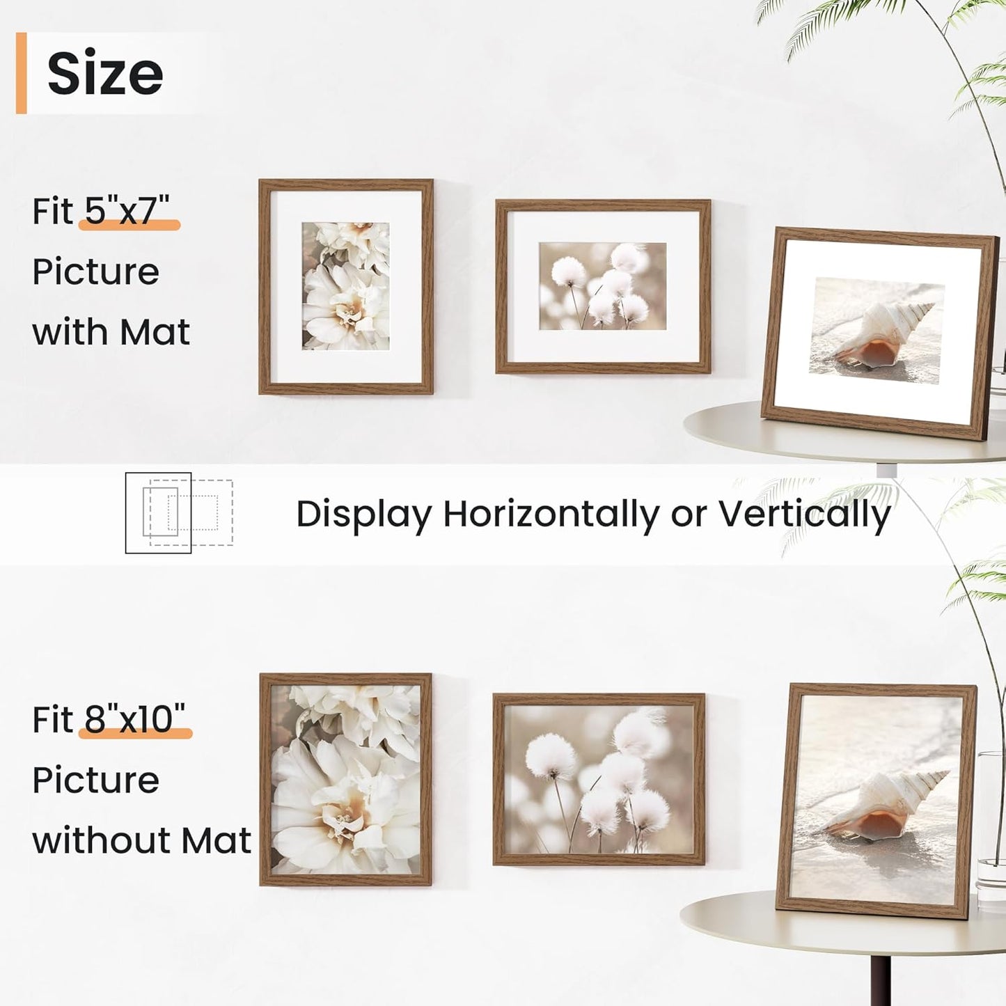 8x10 inch Picture Frame, 8x10 Photo Frames with 5x7 Removable Mat - High Definition Plexiglass - Vertical and Horizontal Display - Wall Hanging Frame - Walnut Color, 12 Pack