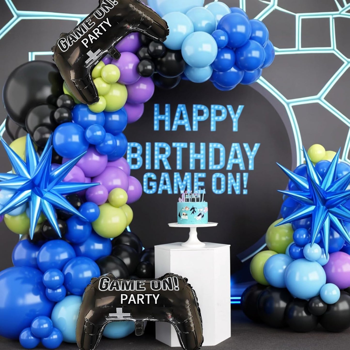 Video Game Balloons,12 Inch Purple Green Black Video Theme Latex Balloon for Teens Boys Men Birthday Decoration