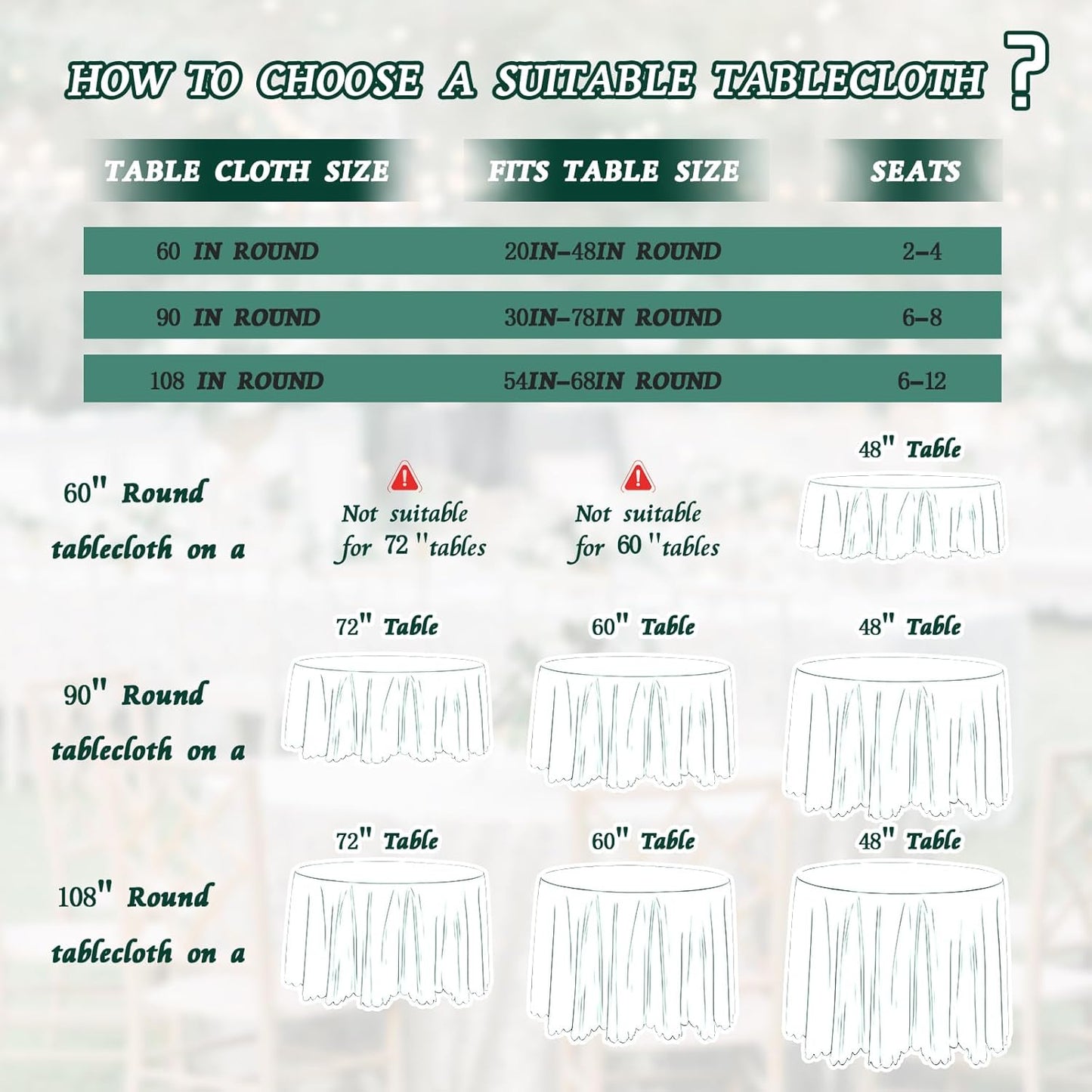 KKJIAF 1 Pack 108 Inch Round Table Cloth, Hunter Green Overlay Round Satin Table Cover, Silky Satin Dining Tablecloths for Wedding Buffet Parties Banquet Decoration