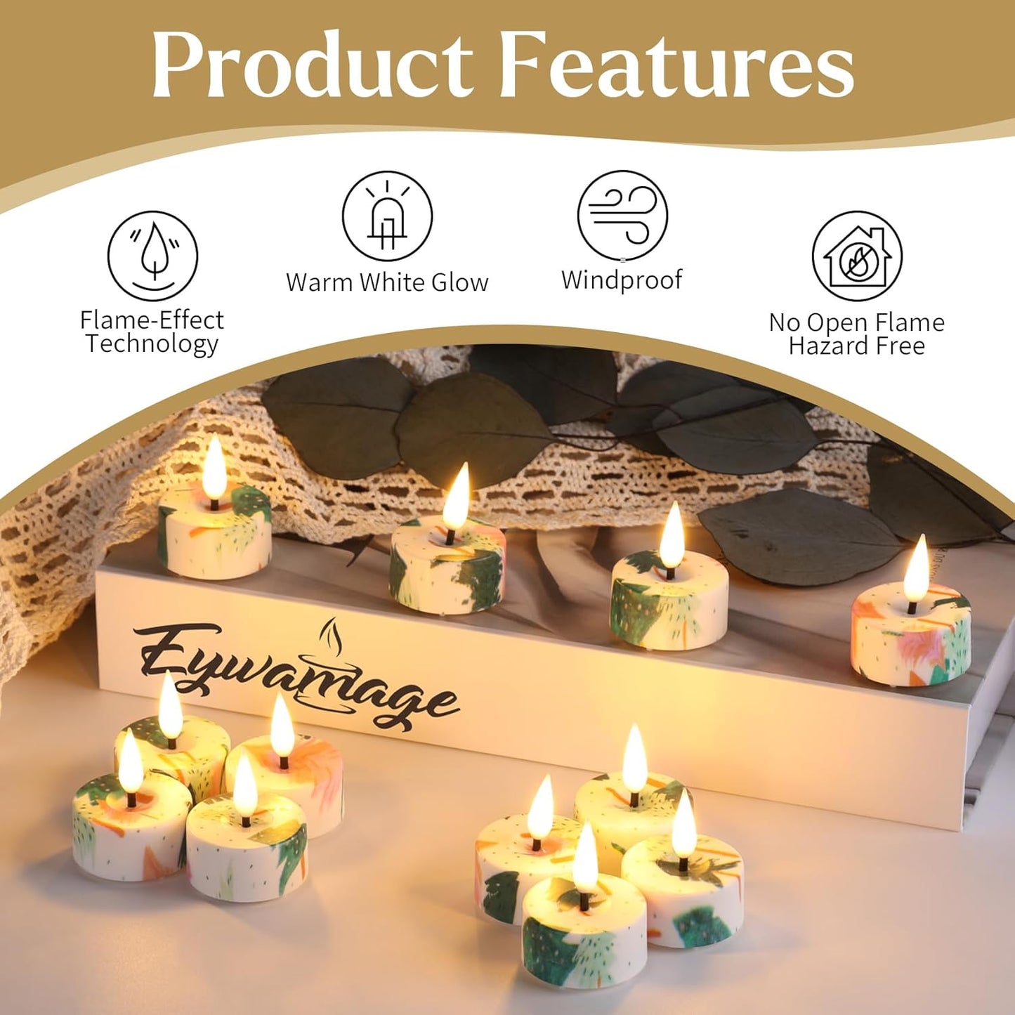 Eywamage Christmas Tree Flameless Tealights with Remote, Flickering Battery Operated LED Tea Votive Candles Set of 12