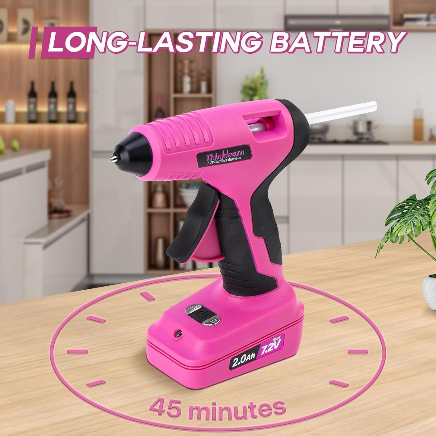 Cordless Hot Glue Gun, 7.2V Pink 15s Fast Preheating Glue Gun Set with 25PCS Mini Glue Sticks, Rechargeable Wireless Hot Melt Glue Guns for DIY, Arts&Crafts, Decoration, Gift for Women