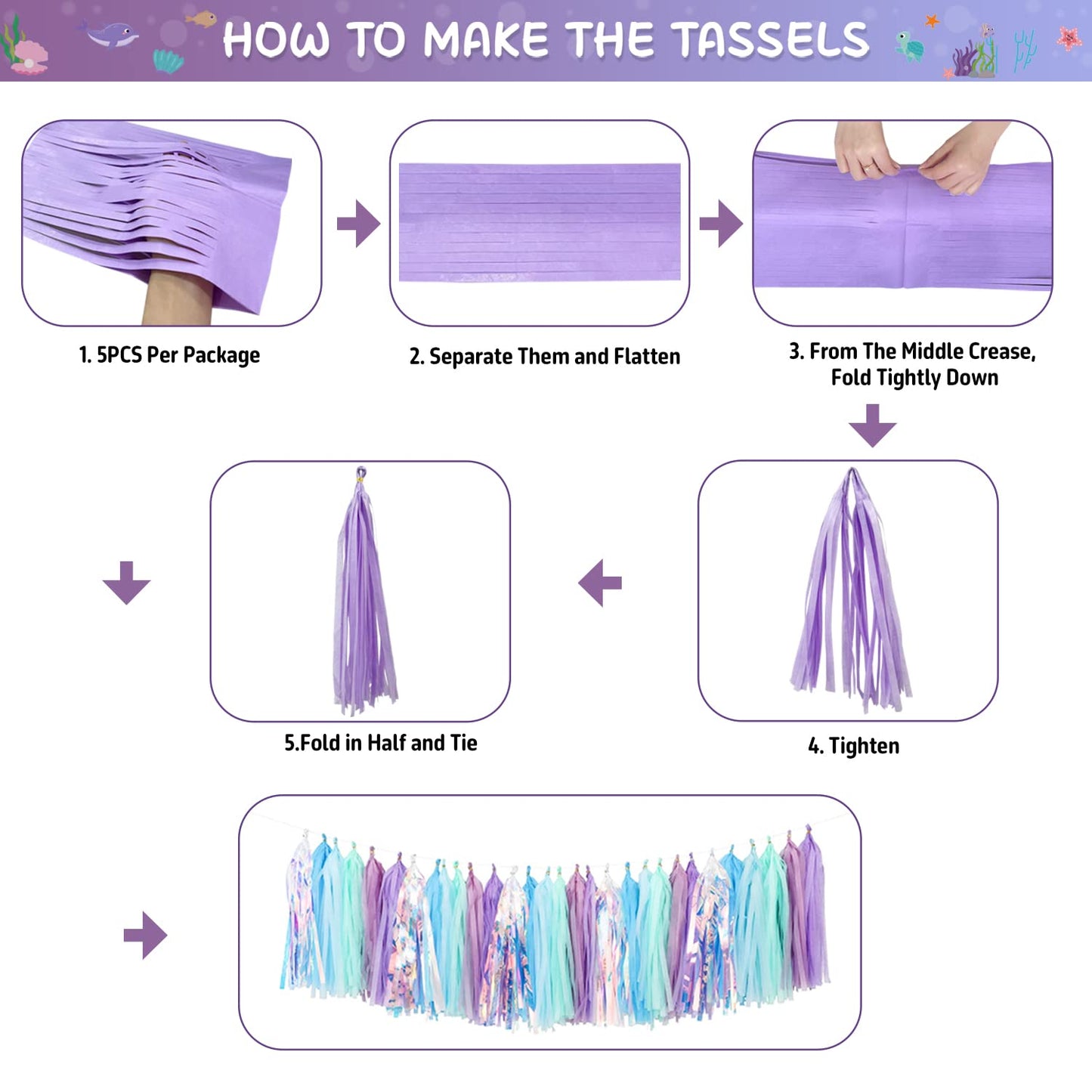 Mermaid Birthday Party Decorations Supplies Banner Tassel Garland Bubble Garland Hanging Jelly Fish