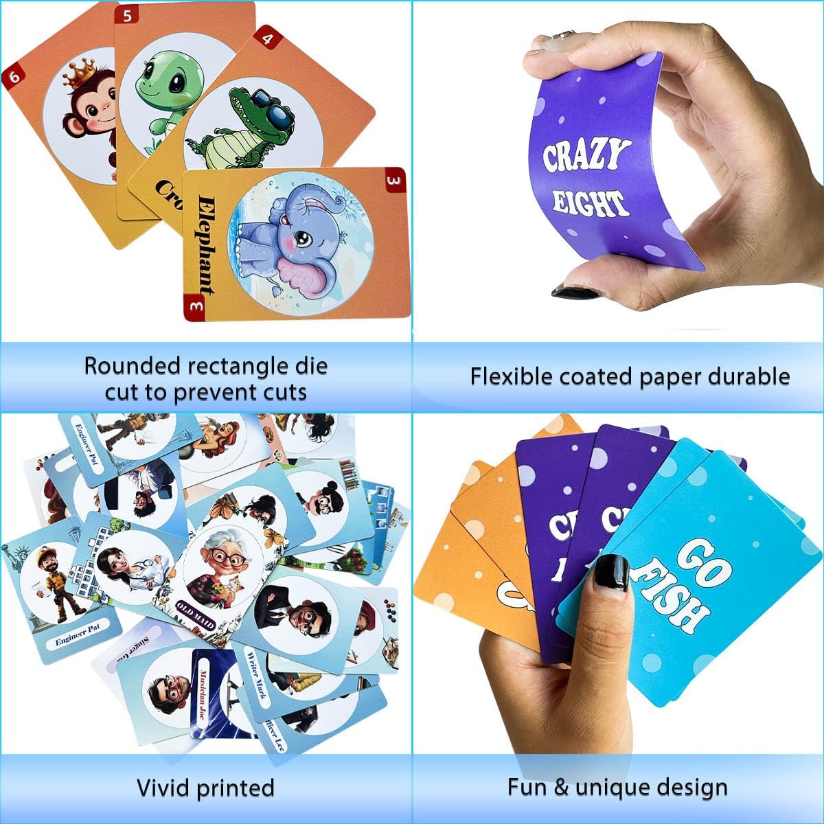 Card Games for Kids,Old Maid,Go Fish and Crazy 8's,3 Decks, Fun Family Classic Games, Holiday Birthday Gift