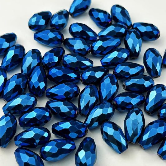 130pcs 6x8mm Teardrop Crystal Glass Beads for Jewelry Making, Faceted Vertical Hole Teardrop Glass Spacer Beads for Wind Chimes Bracelet Earring Necklace DIY Craft(Blue Light)