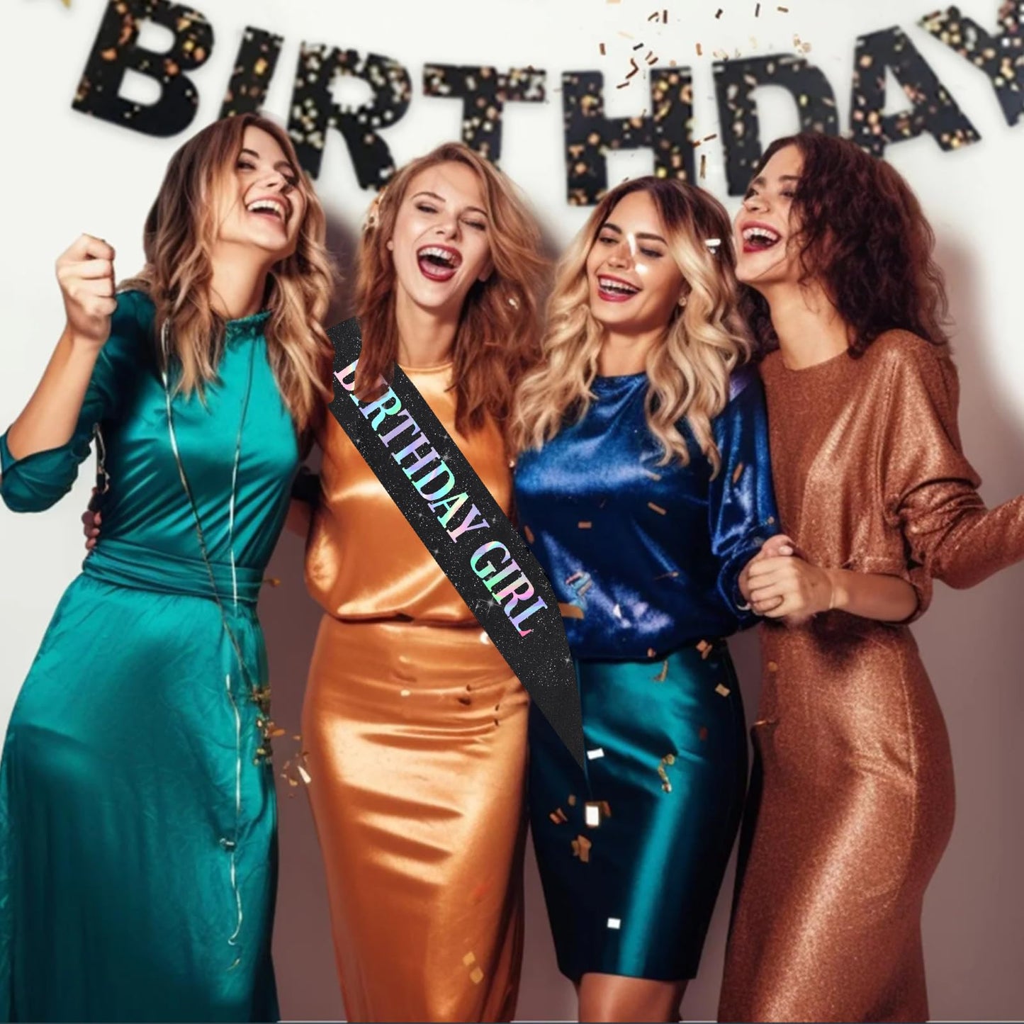 Black Glitter Birthday Girl Sash for Women Happy Birthday Party Favors