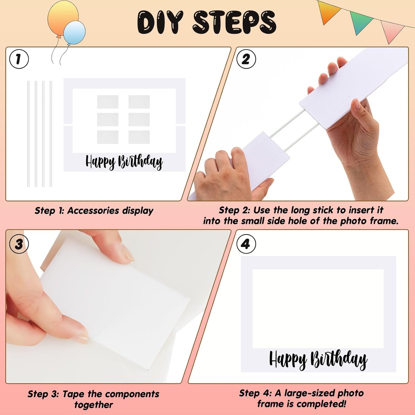 32 x 24 Inch Large Photo Booth Props Picture Frame Happy Birthday Party Frame DIY Cutouts Photo Booth Props Selfie for Party Supplies Favors (White Blank,Horizontal Style)