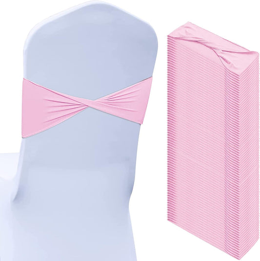 Kinlop 50 Pcs Spandex Chair Sashes Bows Chair BanB0C3V1RSWZds Slider Sashes for Covers Elastic Bands Ties Without Buckle Decorations for Wedding Party Events Ceremony Birthday(Pink)