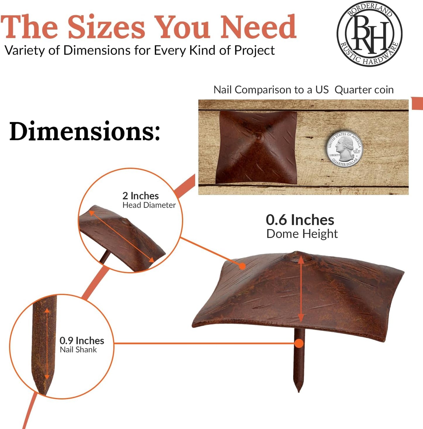 25 Pack 2" Square Head Iron Clavos Decorative Nails – Sealed Rusted – Handmade Rustic Square Fasteners for Farmhouse Shutters, Faux Wood, Barn Doors, Shutters, and Gates – Ornamental Wood Accent