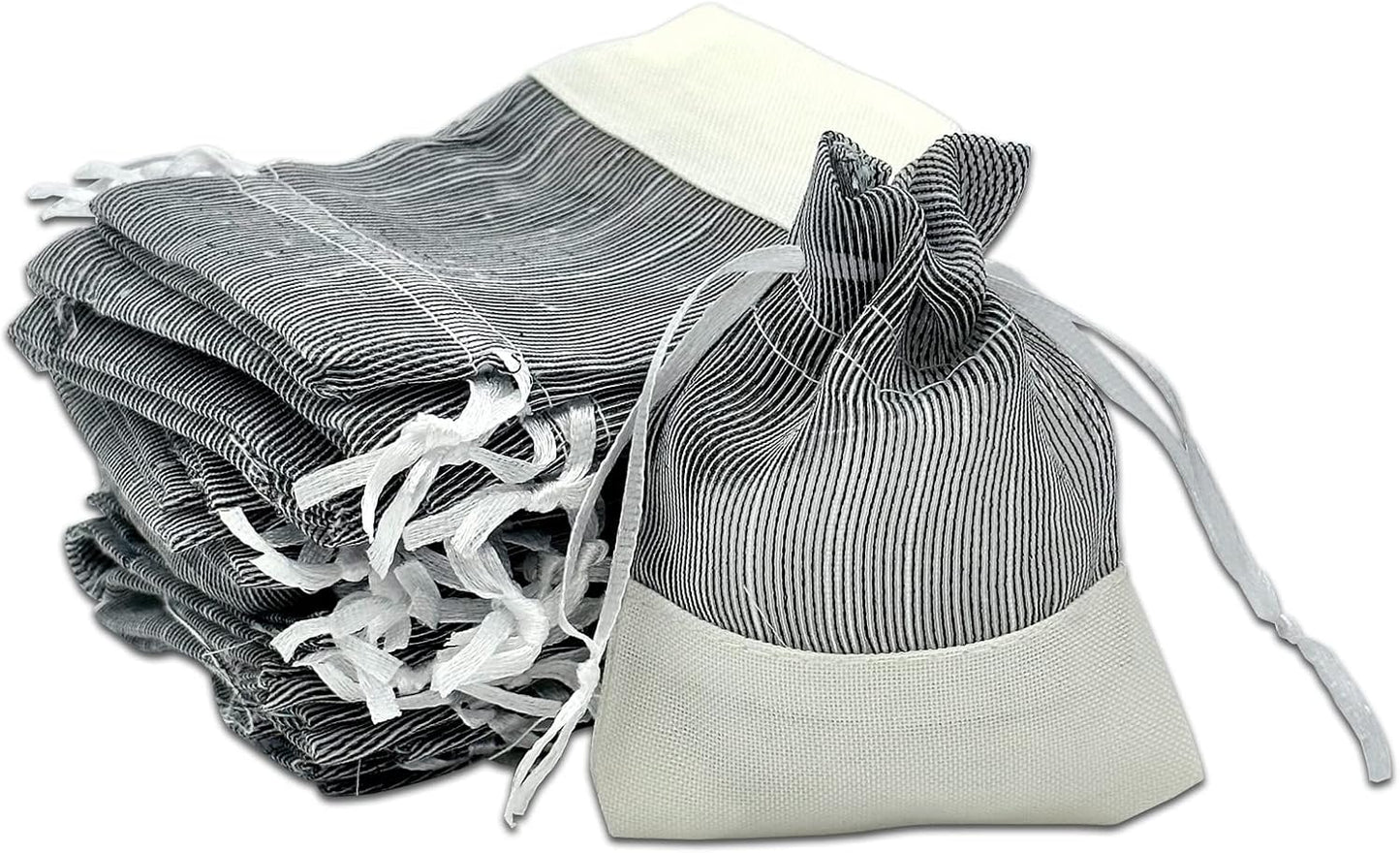 TheDisplayGuys For Your Modern Living 24-Pack Linen & Black Organza Gift Bags with Drawstrings (XSmall 3 x 4) - Party Favors, Samples, Treats Mesh Pouches