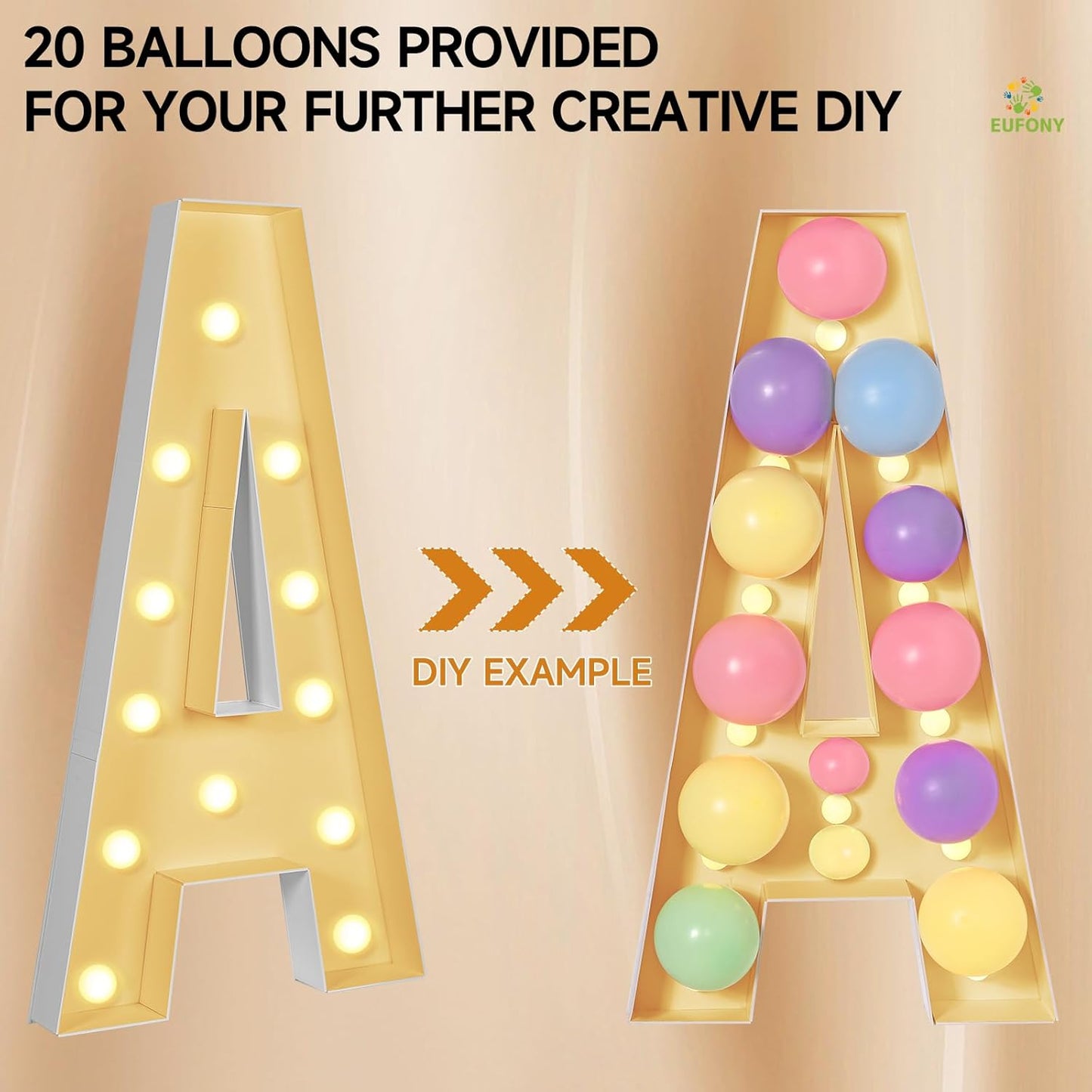 eufony Marquee Letters 4 Feet Tall, 4 FT Marquee Light Up Letters, Giant Light Up Letters 4FT for Birthday Party Baby Shower Gender Reveal Graduation Decorations, Letter J with LED Lights DIY Kit