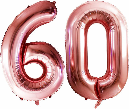 GOER Number 60 Balloons for 60th Birthday Party Decorations,42 Inch Jumbo Foil Helium Balloons for 60th Anniversary (Rose Gold)