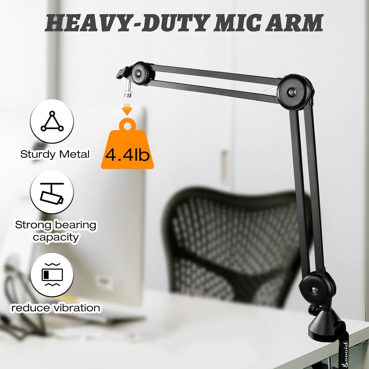 Mic Boom Arm ??Heavy-Duty Microphone Stand with Desk Mount Clamp&Microphone Clip Ideal for Podcast & Gaming, Supports 4.4 lbs for Blue Yeti, FIFINE, HyperX, Shure & More