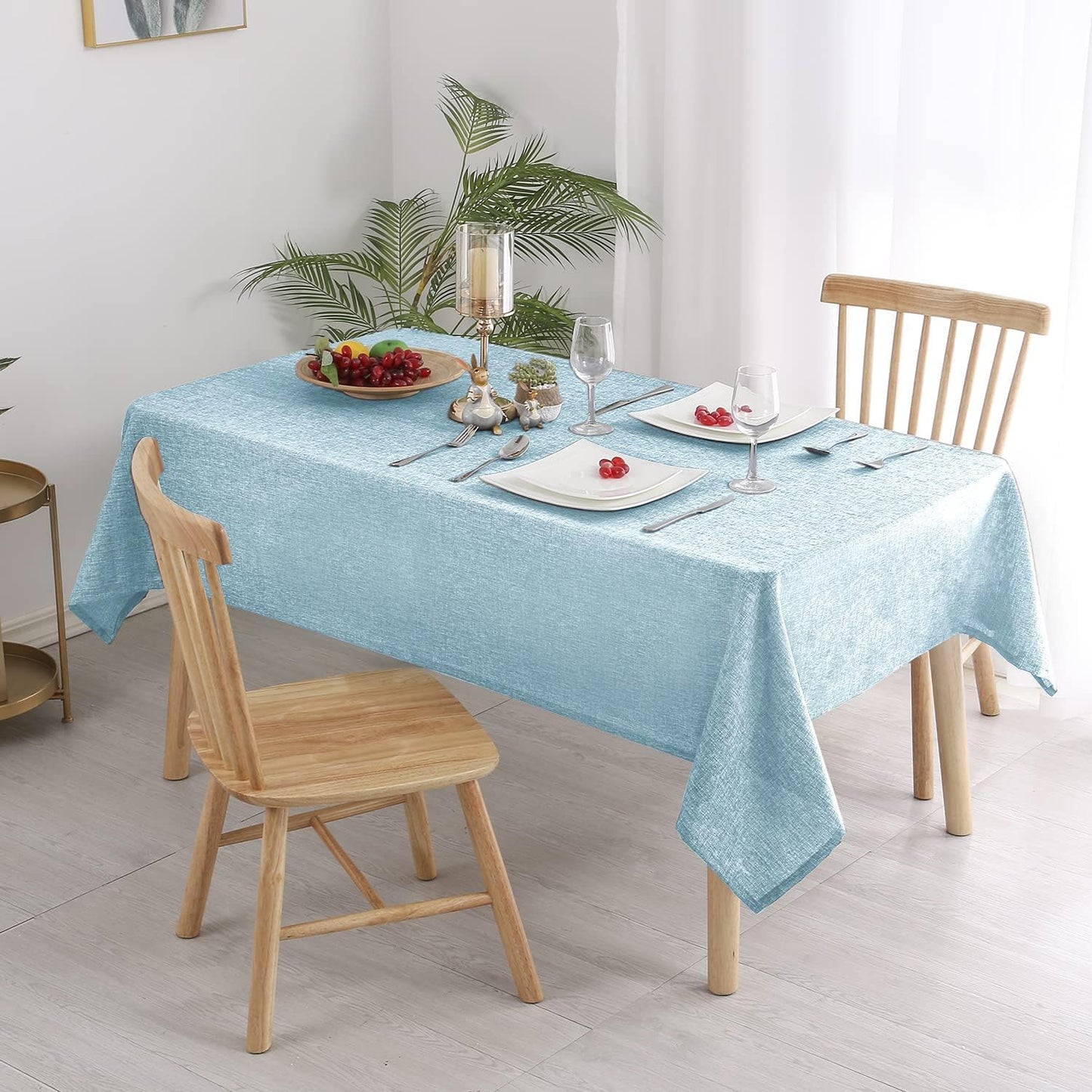 Hiasan 2 Pack Faux Linen Rectangle Tablecloth - Wrinkle and Stain Resistant Washable Table Cloth for Kitchen Dining Room Holiday Table Cover for Party Dinner, Lux Slate Blue, 60 x 102 Inch