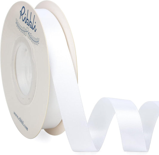Ribbli White Satin Ribbon 5/8 inch x Continuous 25 Yards,Double Faced Satin Use for Craft, Gift Wrapping, Christmas Ornaments, Hair Bows, Bouquet Bows