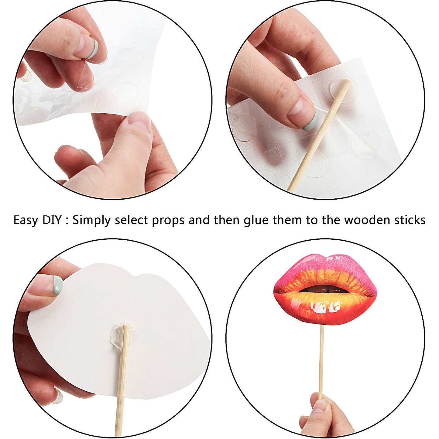 Gejoy 40 Pcs Funny Mouth Lips Photo Booth Props DIY Selfie Accessories