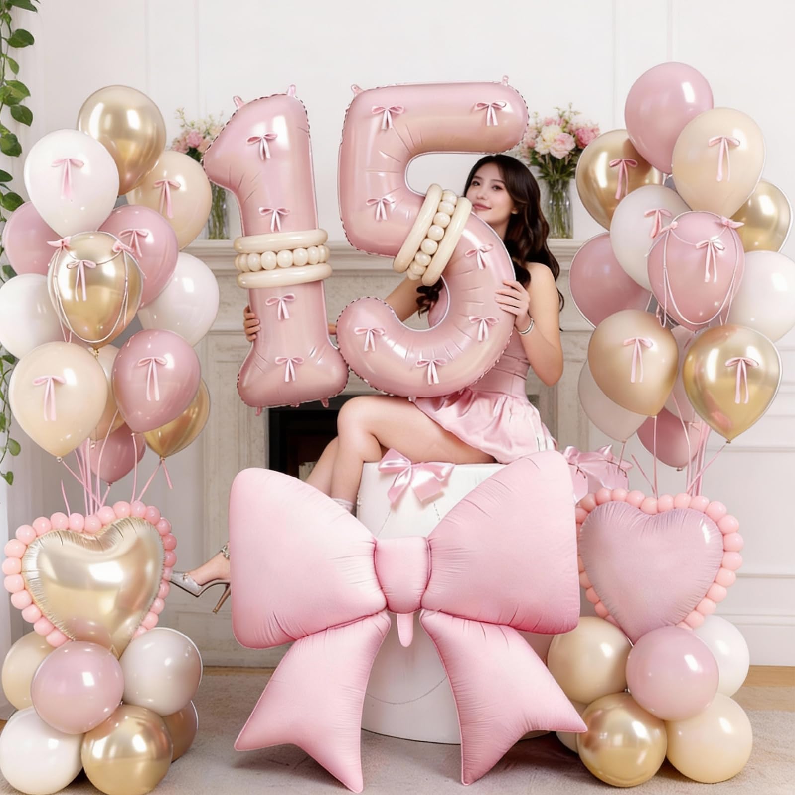 Jobkoo 15th Birthday Decorations Girls, Pink Gold 40 Inch Number 15 Balloon