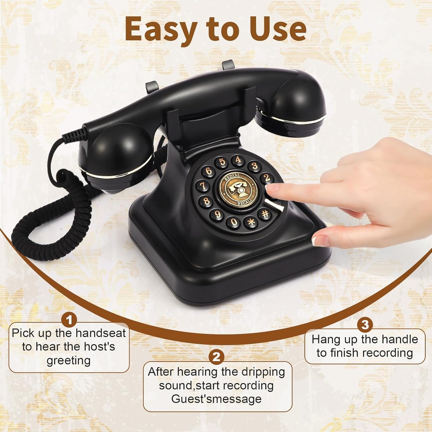 Audio Guest Book Wedding Phone, Audio Guest Book Record Customized Audio Messages Guest Book Alternatives Classic Retro Phone for Parties Birthdays Rentals Confessions Special Occasions (Black)