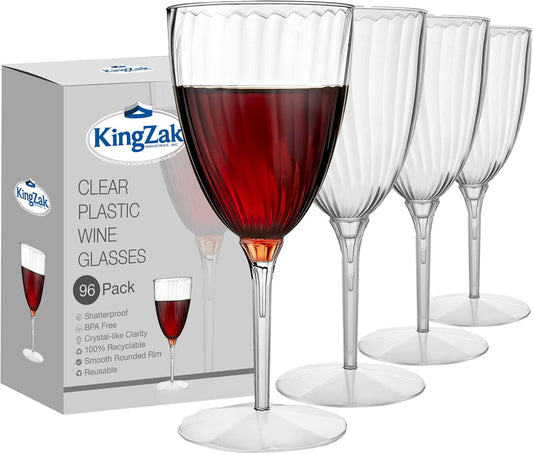 Lillian Tablesettings Premium Wine Glasses 8 oz. Clear Hard Plastic 1-Piece Disposable Cups Value Pack-96 Count