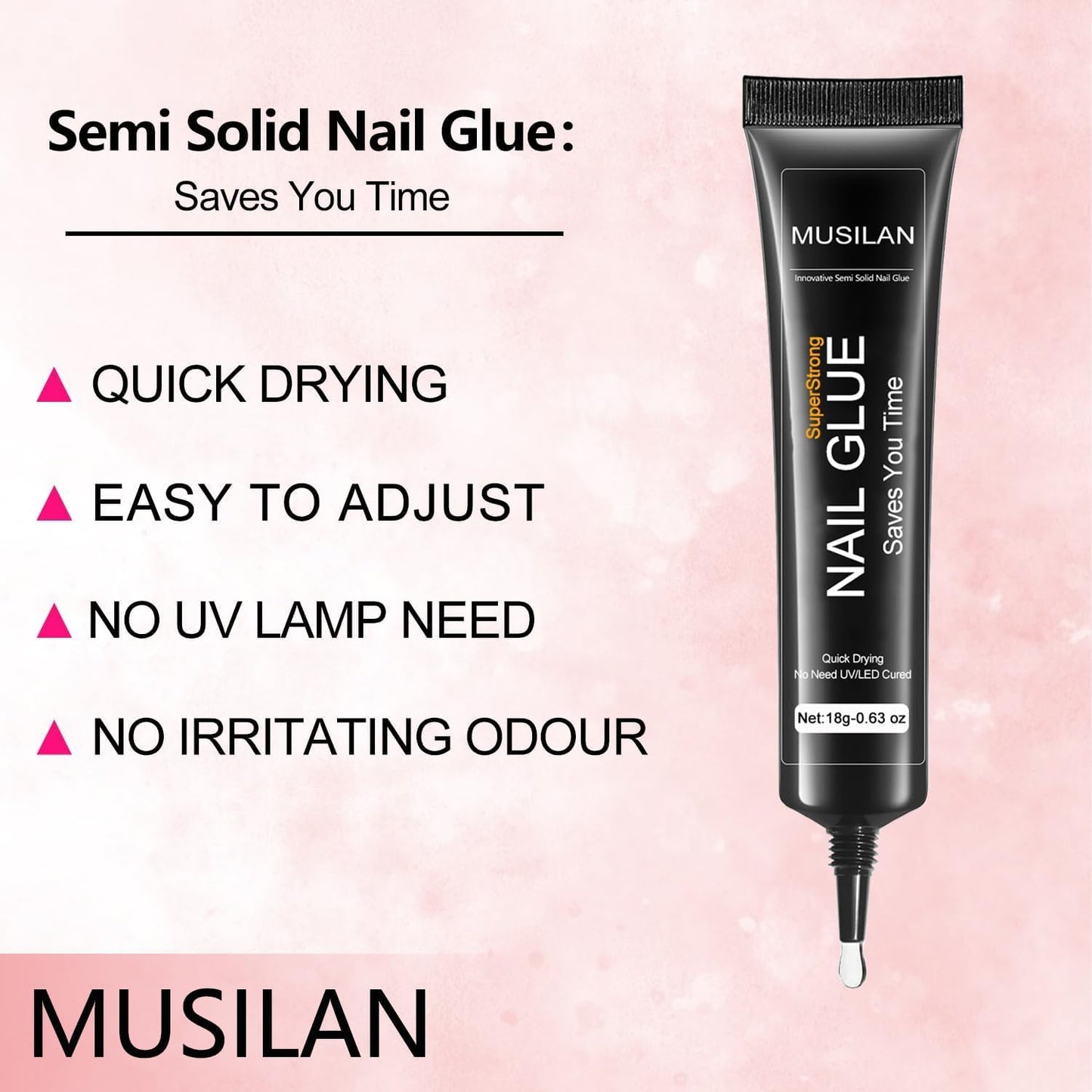 18g Semi Solid Super Strong Nail Glue for Press On Nails - No UV Lamp Needed Quick Drying & Long-Lasting Professional Solid Nail Glue Gel for Fake False Acrylic Nails Tip at Home DIY Manicure