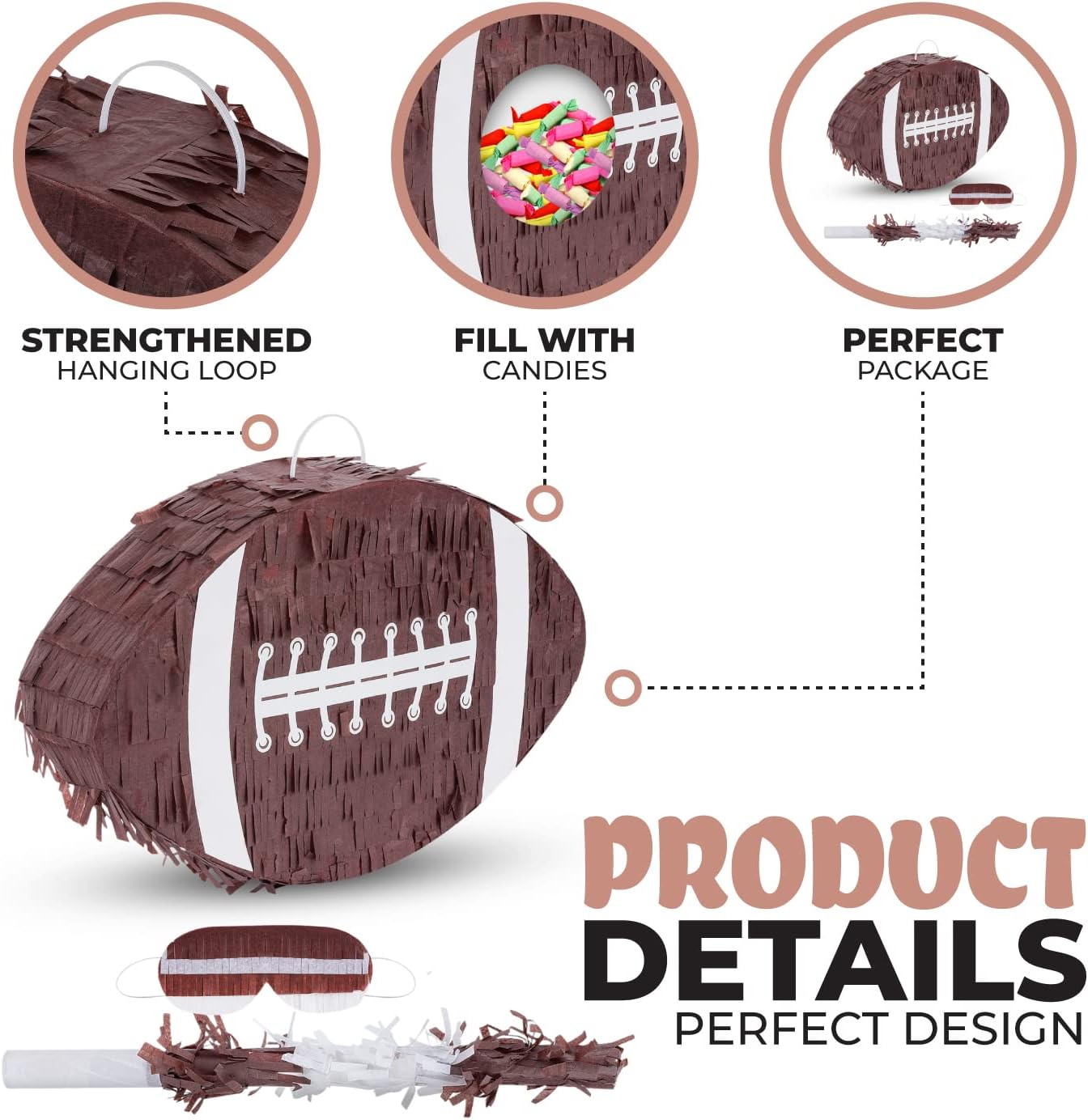 Football Pinata Bundle with a Blindfold and a Bat (16 x 10 x 4 Inches), Football Pinata for Boys, Perfect for Birthday Party, Sport Theme Party, Decoration