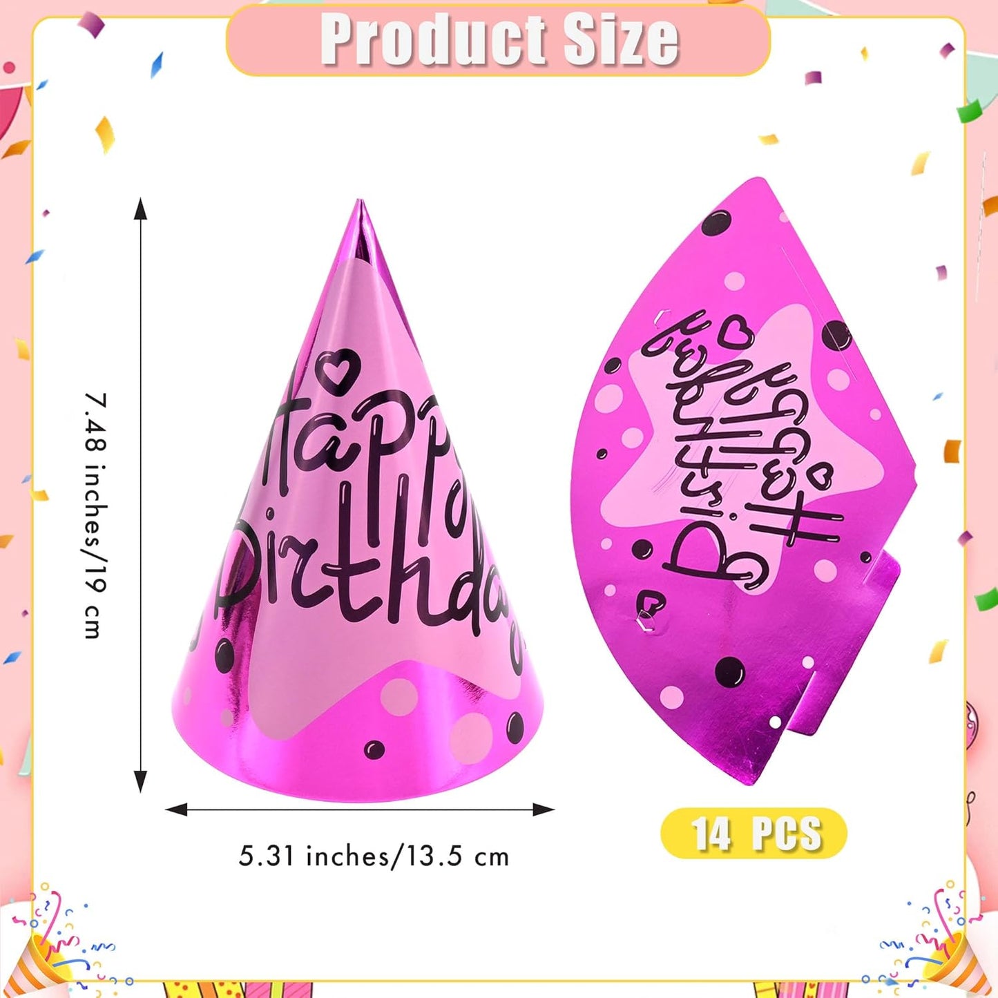 CANREVEL Party Hats for Kids and Adults, Birthday Party Headwear Supplies, Cone Hats Bulk for Girls Boy Women Men