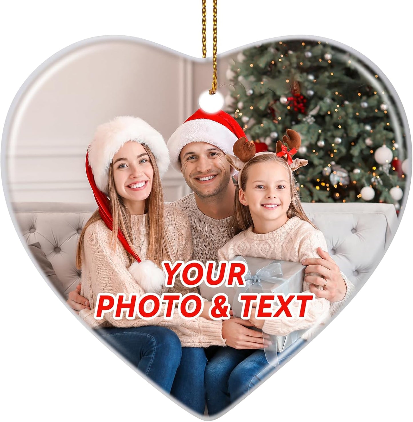 Personalized Christmas Ornaments 2025, Ceramic Heart Customized Photo Text Christmas Tree Decorations for Kids, Mom, Dad, Family, Friends