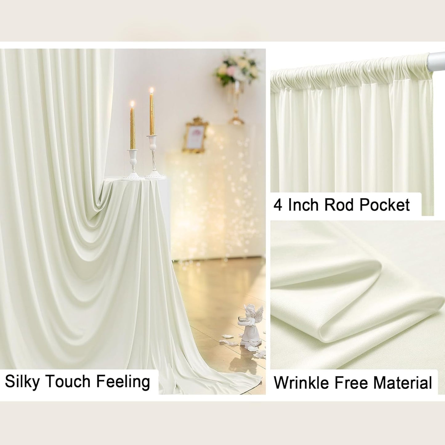 40 ft x 10 ft Wrinkle Free Ivory Backdrop Curtain for Wedding Parties, Polyester Ivory Photo Backdrop Drapes 8 Panels 5x10ft for Baby Shower Photoshoot Engagement Birthday Party Photography Background