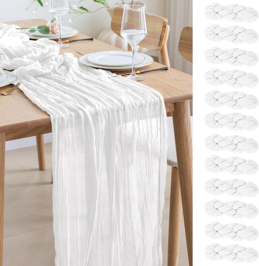Asee'm 12pcs Cheesecloth Table Runner 120 Inches Long Ivory Boho Gauze Cheese Cloth Runner 10FT Rustic Sheer Table Runners for Christmas Wedding Party Baby Shower Spring Easter Decoration