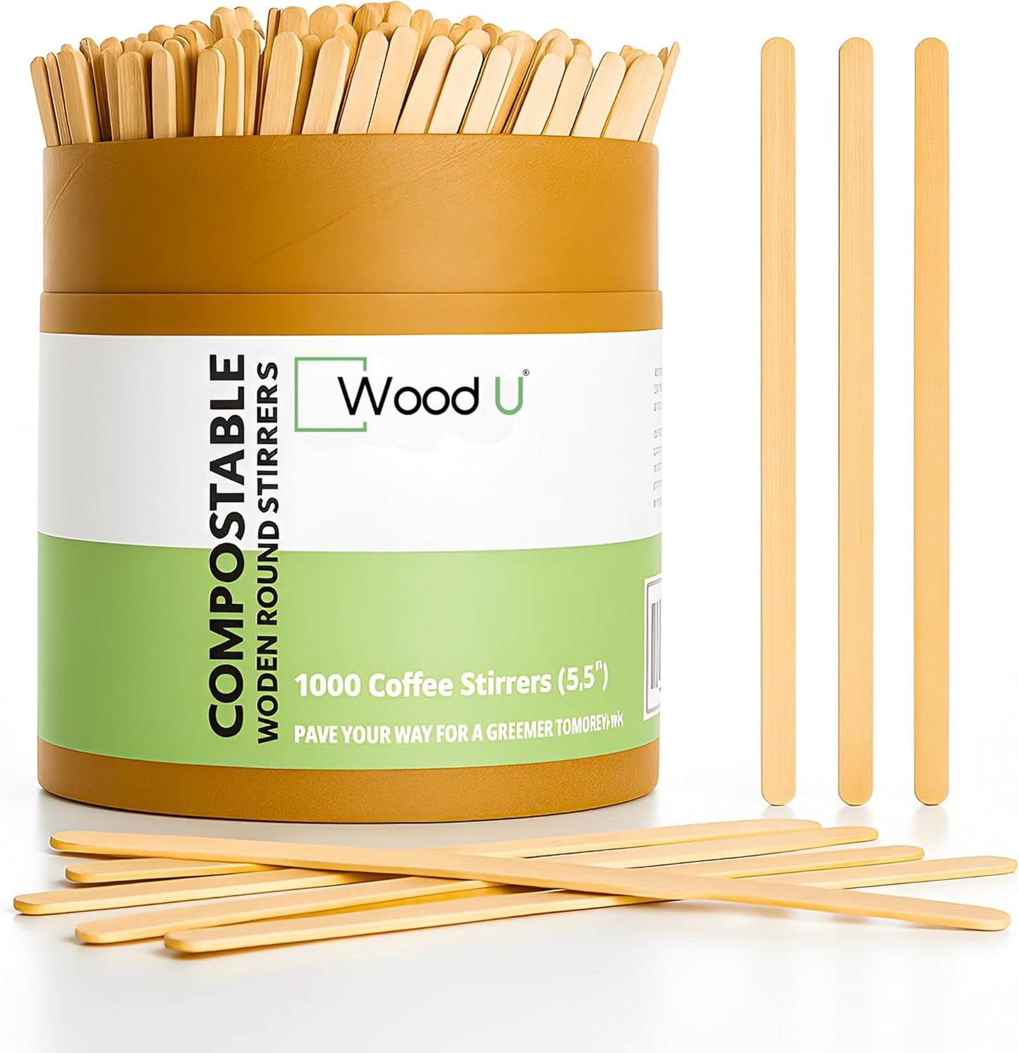 Disposable Coffee Stir Sticks 5.5” 1000 pcs - Eco friendly Round Edge Wooden Coffee Stirrers