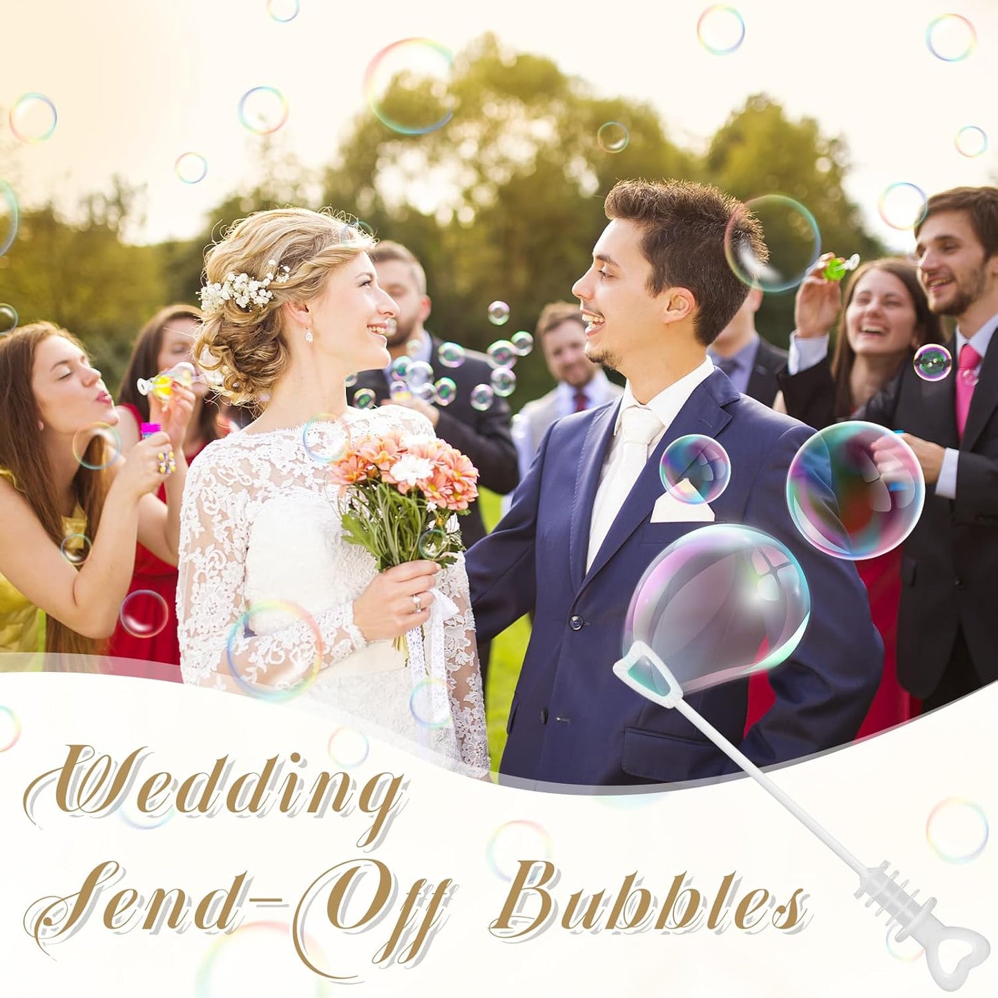405 Pcs Wedding Bubbles Wands Set Include Heart Bubble Wands Bubbles Send Off Cards Gift Tags Wood Photo Frame Ribbons for Wedding Send Off Party Favors(Champagne Gold)