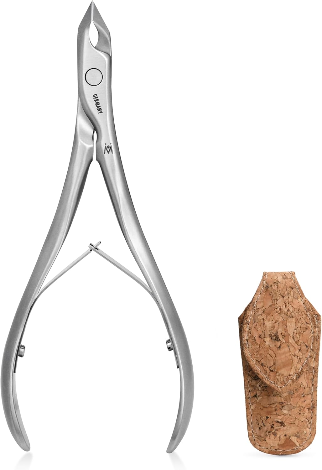 GERMANIKURE Tapered Professional Cuticle Trimmer - 3/4 Full Jaw Nipper - Ethically Made in Germany - FINOX Stainless Steel Sharp Cuticle Remover in Cork Case – Manicure Tool, r157, 7mm