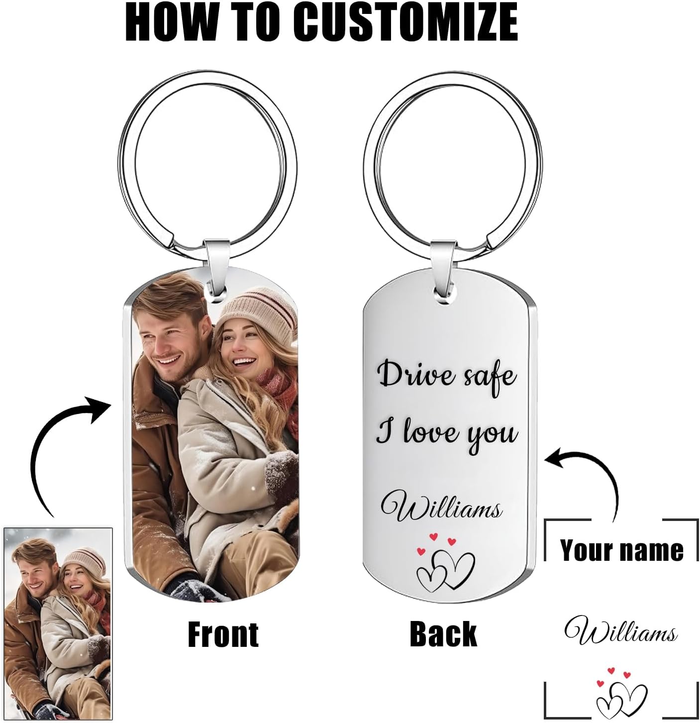 Custom Keychain with Picture, Personalized Keychain with Engraving Photo/Text for Dad, Mom