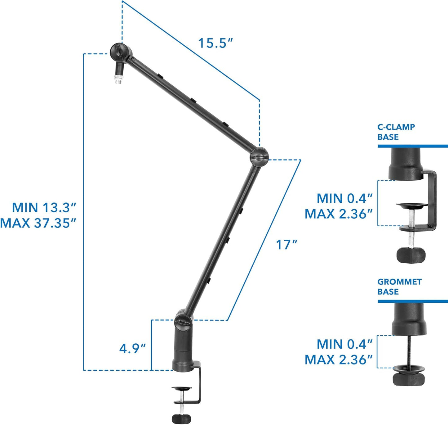 MOUNT-IT! Adjustable Microphone Boom Arm [3/8?™â€?to 5/8?™â€?Screw Adapter] Suspension Scissor Mic Stand, Desk Mount For Blue Snowball, Yeti, & Other Studio and Gaming Microphones (With Cable Management)