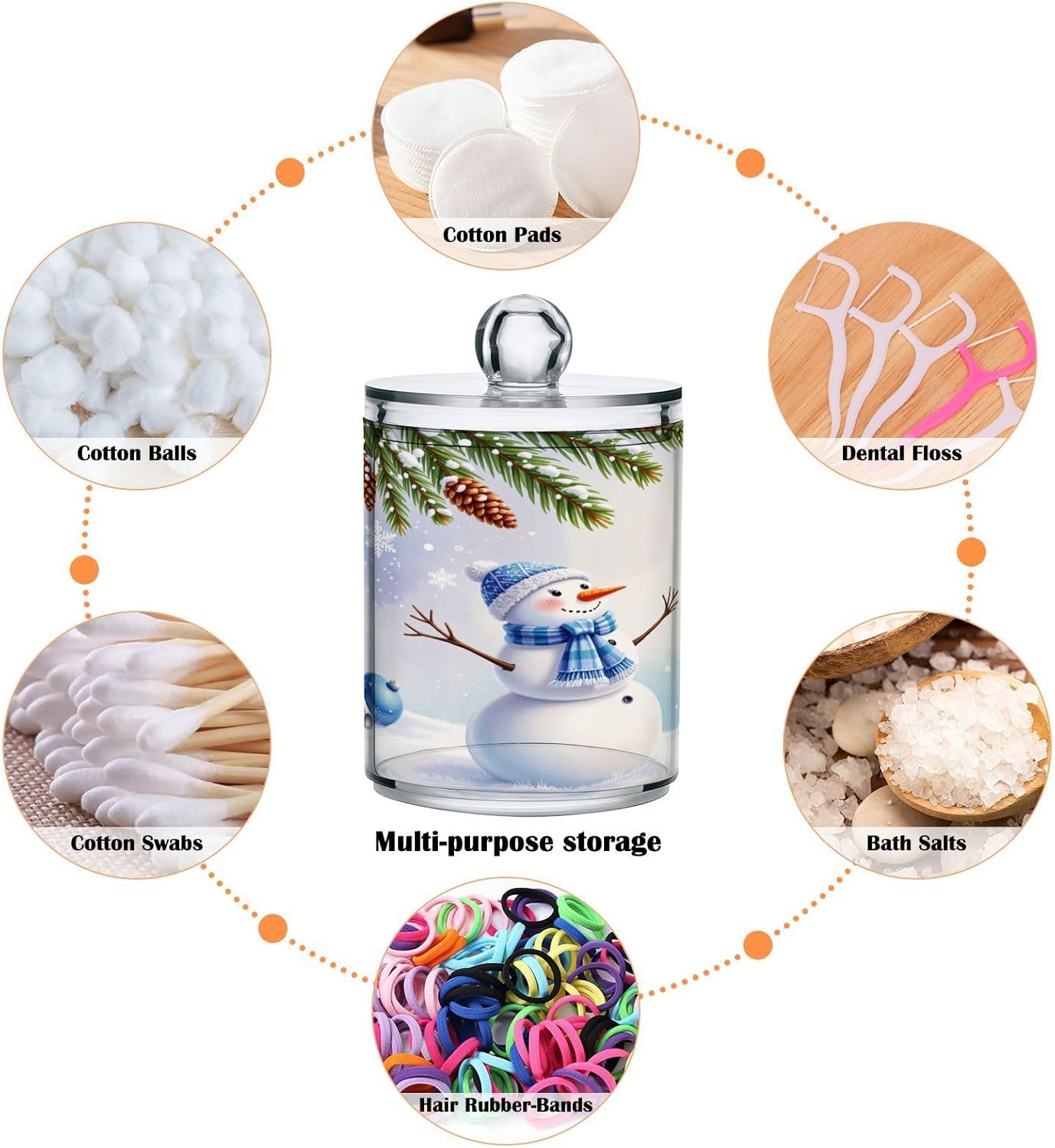 Gredecor Christmas Winter Qtip Holder Dispenser 2 Pack Snowman Snowflake Pine Cones Gifts Bathroom Decorative Storage Canister Holder Counter Vanity Organizer for Cotton Ball Swabs Pads Floss